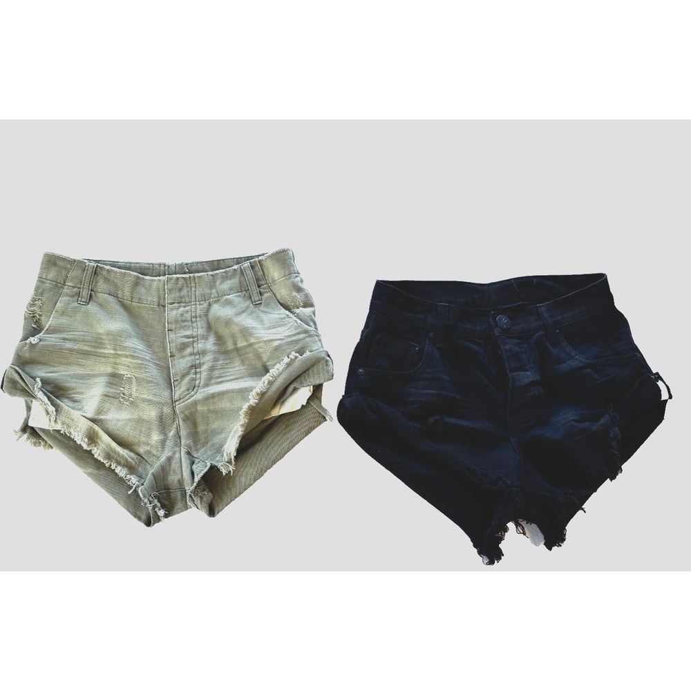 2 pair One Teaspoon Shorts Sm 27 Denim Distressed Bandits Sailor Cut Off *READ* - Picture 1 of 16